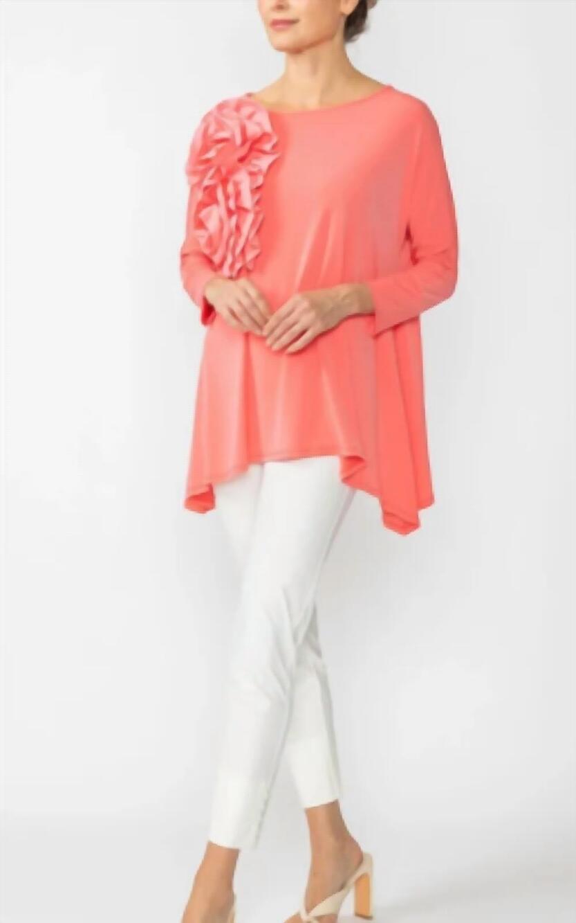NEW IC COLLECTION boat neck top with rosettes in salmon
